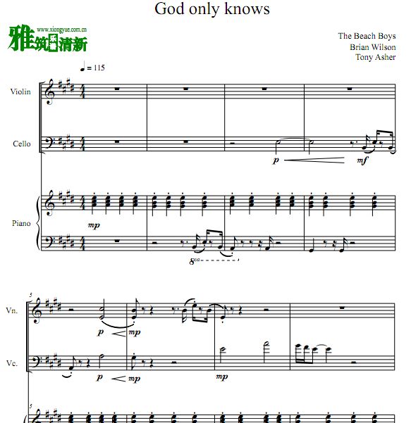 God Only Knows小提琴大提琴钢琴三重奏谱