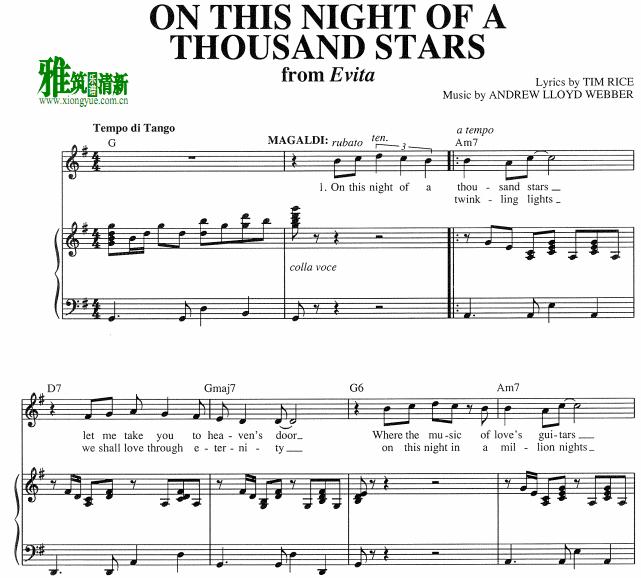 on this night of a thousand stars钢琴伴奏谱