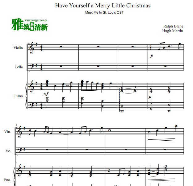 Have Yourself A Merry Little Christmas小提琴大提琴钢琴三重奏谱