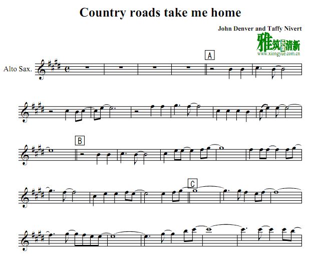 Country roads take me home中音萨克斯谱