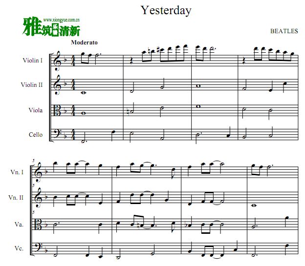Beatles披头士 Yesterday弦乐四重奏谱