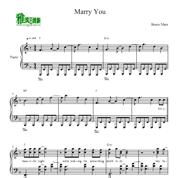 Bruno Mars - marry you钢琴谱