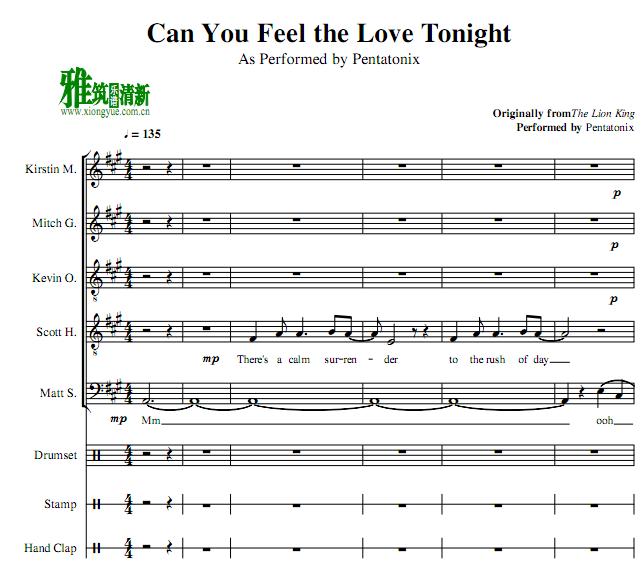 Pentatonix - Can You Feel the Love Tonight阿卡贝拉谱