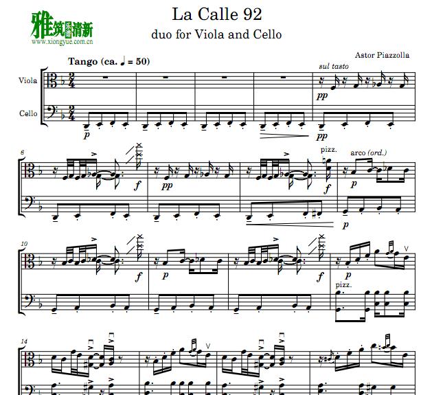 Piazzolla皮亚佐拉 La Calle 92中提琴大提琴二重奏谱