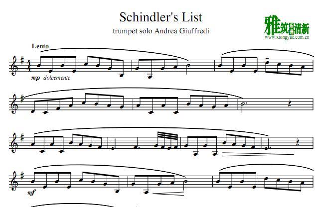 辛德勒名单Schindler's List小号谱