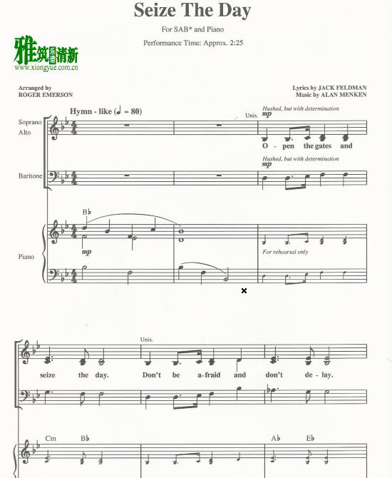 seize the day三声部合唱钢琴伴奏谱