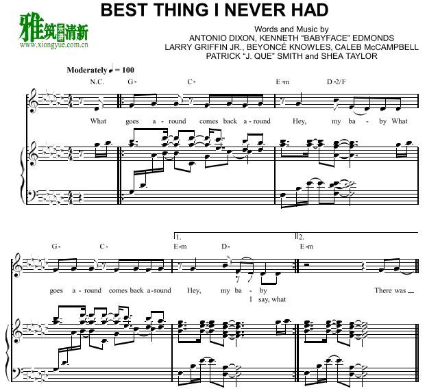 Beyonce - Best Thing I Never Had钢琴伴奏谱