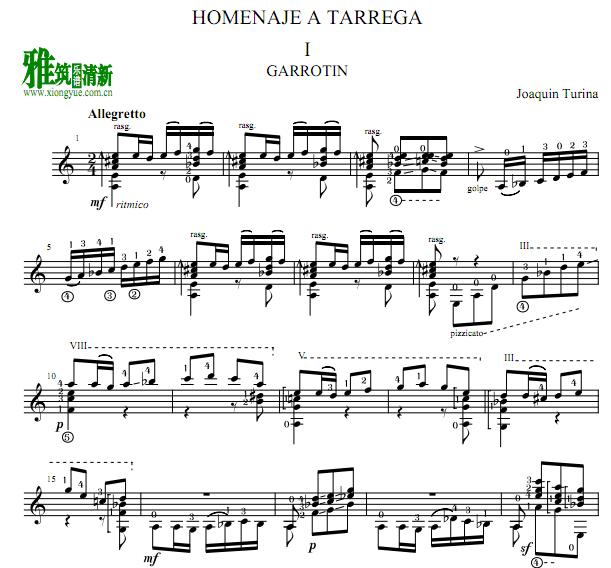 JOAQUIN TURINA - HOMENAJE A TARREGA古典吉他吉他谱