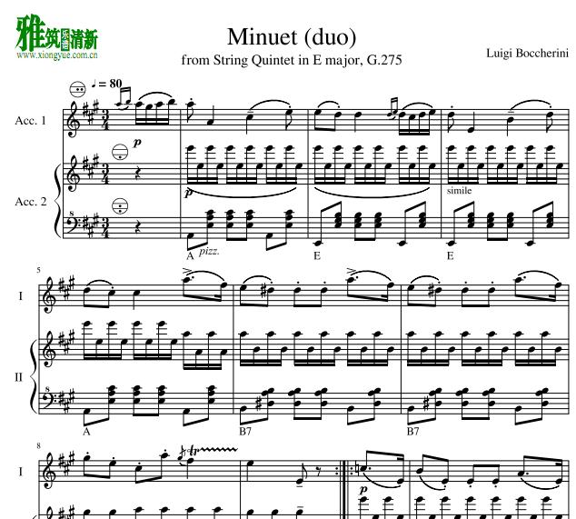 Minuet-Boccherini 博凯里尼小步舞曲手风琴二重奏谱