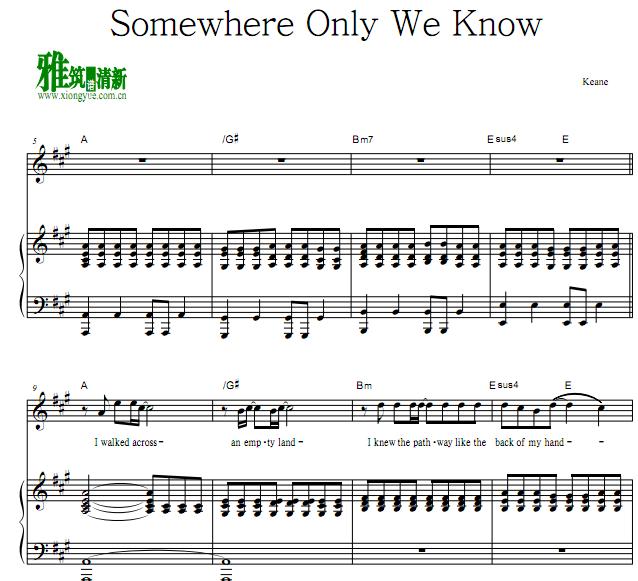 Keane - Somewhere Only We Know钢琴伴奏谱