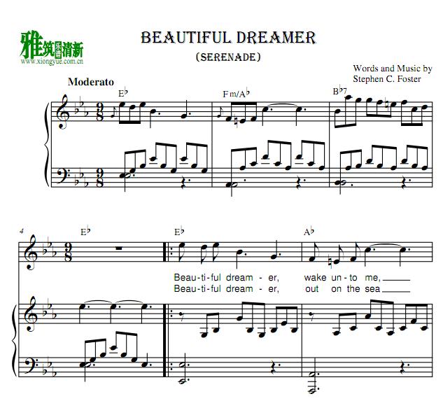 美丽的梦神Beautiful Dreamer钢琴伴奏谱