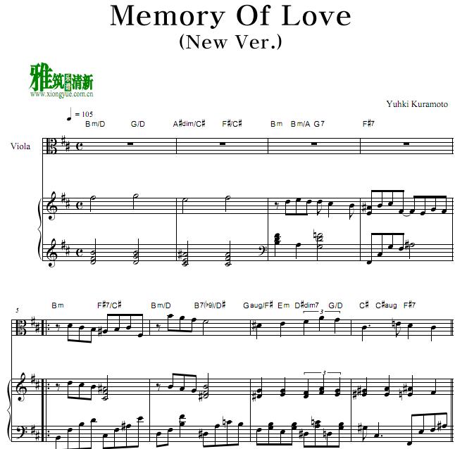 仓本裕基 - Memory Of Love (New Ver.)中提琴钢琴伴奏谱