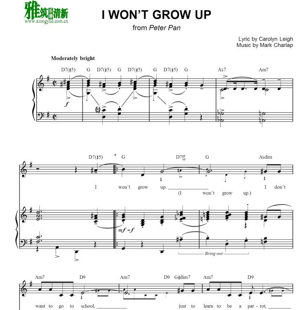 peter pan - i won't grow up钢琴谱