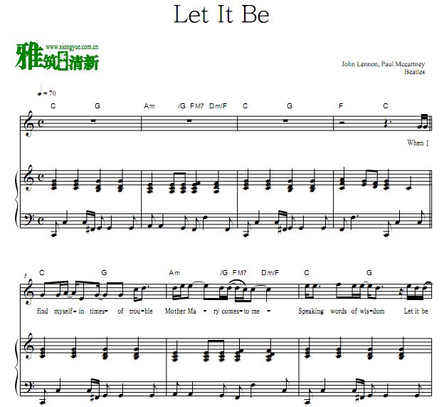 Beatles - Let It Be歌谱 正谱 伴奏钢琴谱