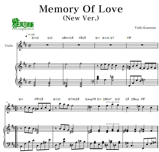 仓本裕基 - Memory Of Love (New Ver.)小提琴钢琴谱