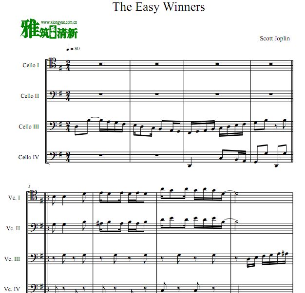 Scott Joplin - The Easy Winners大提琴四重奏谱