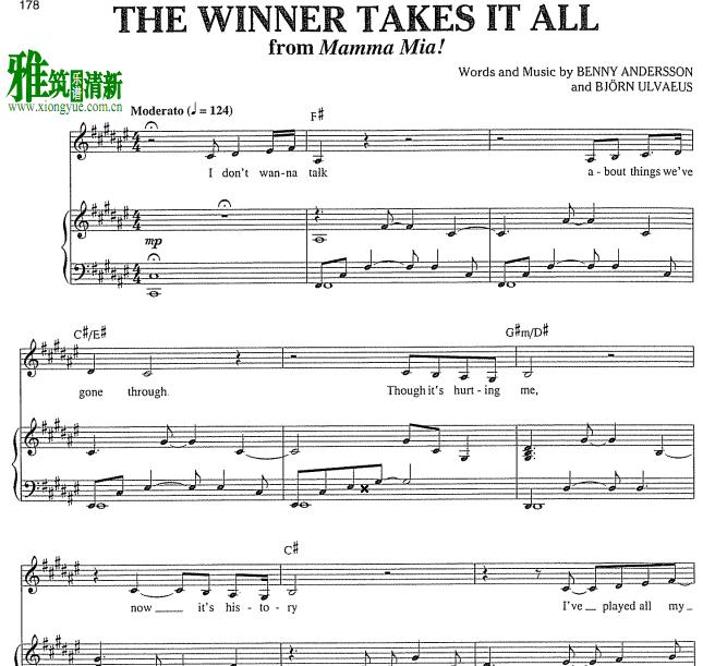 Mamma Mia - The Winner Takes It All钢琴伴奏谱