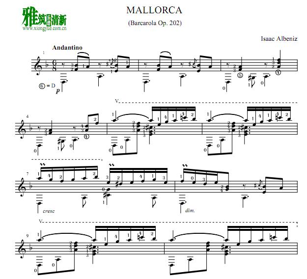 Isaac Albeniz - MALLORCA古典吉他谱