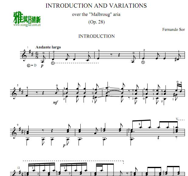 FERNANDO SOR - INTRODUCTION AND VARIATIONS古典吉他谱