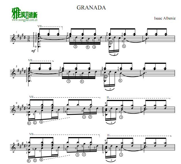Isaac Albeniz - GRANADA古典吉他谱