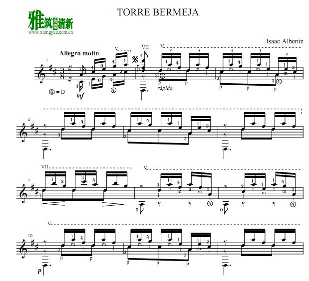 Isaac Albeniz - Torre Bermeja古典吉他谱