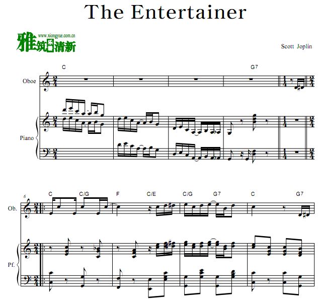 The Entertainer 乔普林 演艺人双簧管钢琴合奏谱