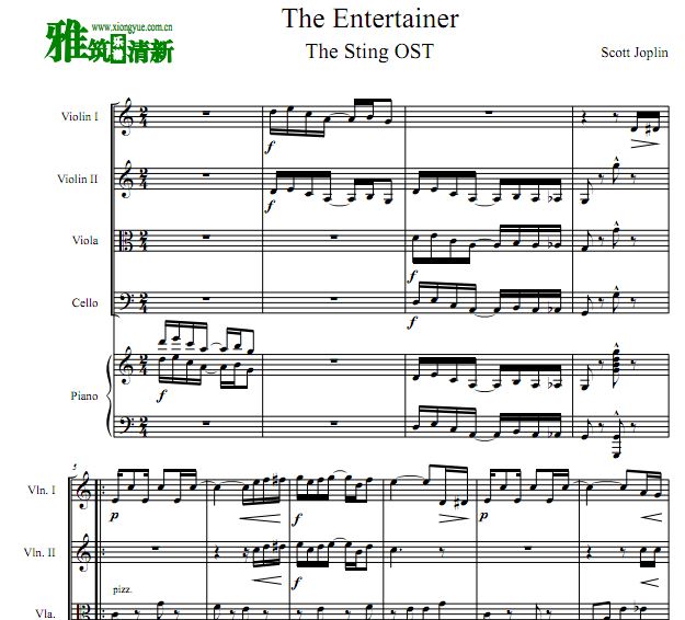演艺人 The Entertainer弦乐钢琴五重奏谱