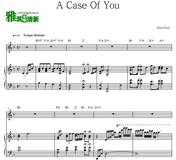 Diana Krall - A Case Of You 歌谱 正谱 钢琴弹唱谱