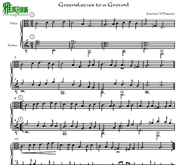Greensleeves to a Ground 中提琴吉他二重奏谱