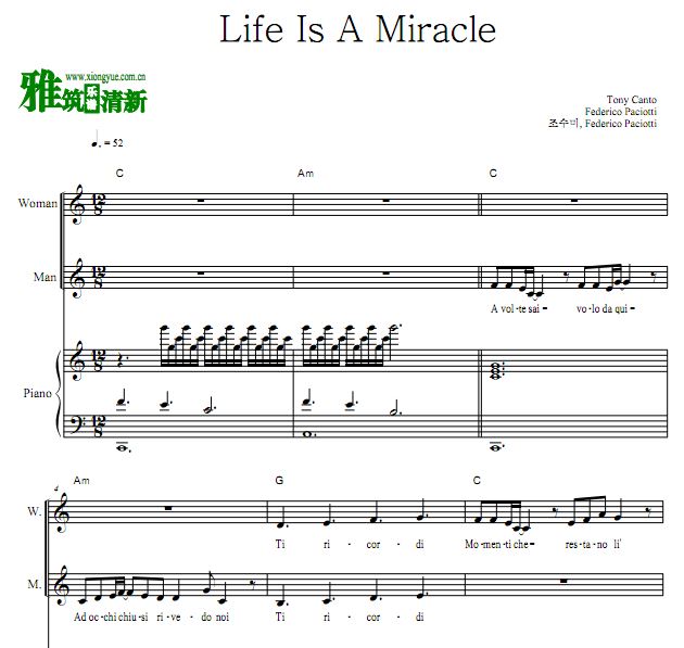 Life Is A Miracle声乐歌谱 钢琴伴奏谱
