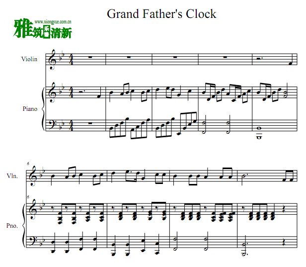 古老的大钟 Grandfather's Clock小提琴钢琴合奏谱