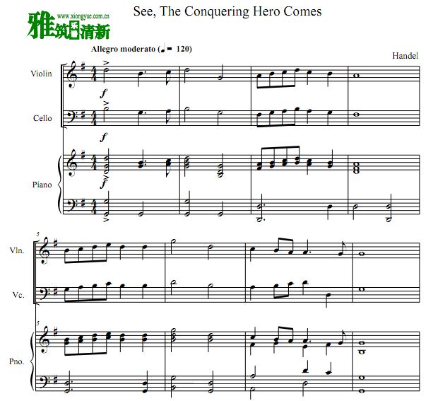 See The Conquering Hero Comes小提琴大提琴钢琴三重奏谱
