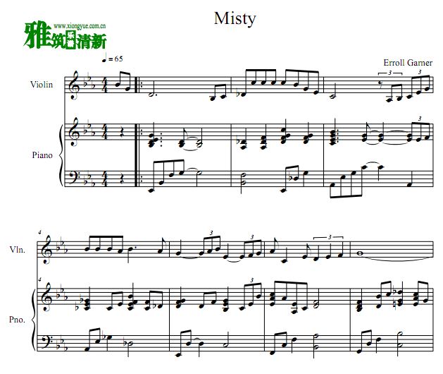 Erroll Garner - Misty小提琴谱 钢琴伴奏谱