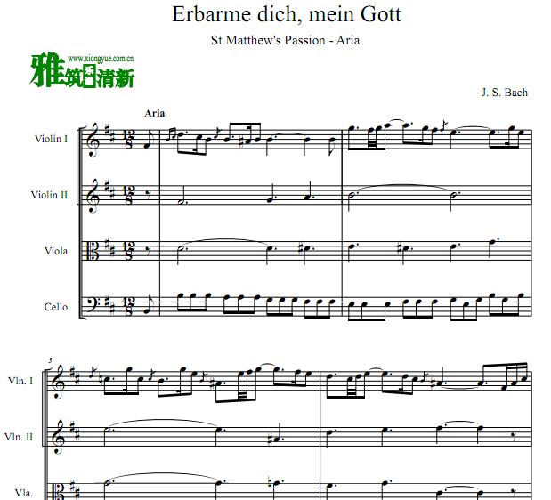 巴赫  Erbarme Dich, Mein Gott弦乐四重奏谱