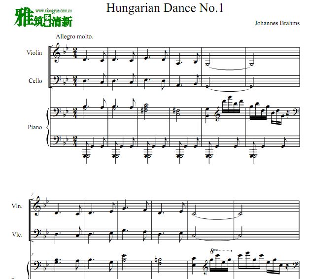 匈牙利舞曲第1号钢琴三重奏谱