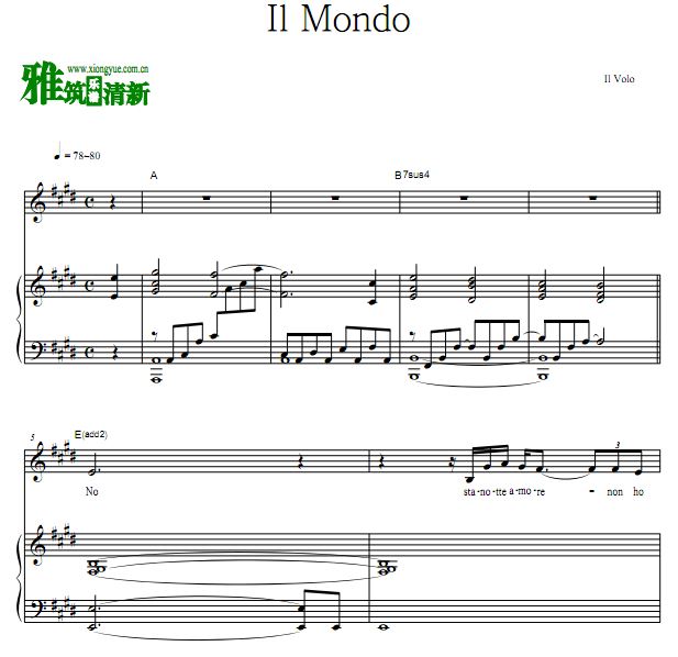 Il Volo - Il Mondo声乐谱 钢琴伴奏谱