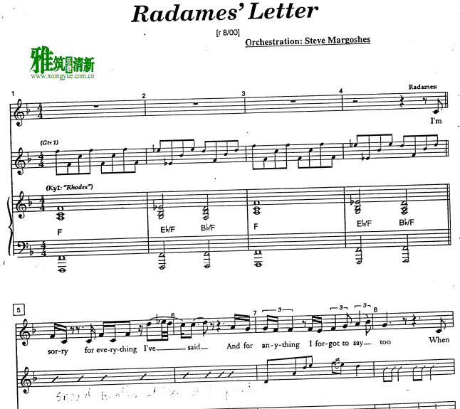 音乐剧 Aida阿依达 radames' letter钢琴伴奏谱