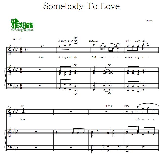 Queen - Somebody To Love钢琴伴奏谱