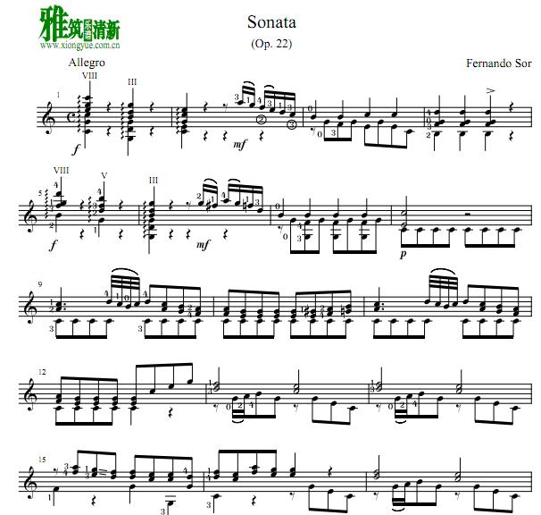 FERNANDO SOR SONATA op 22古典吉他谱