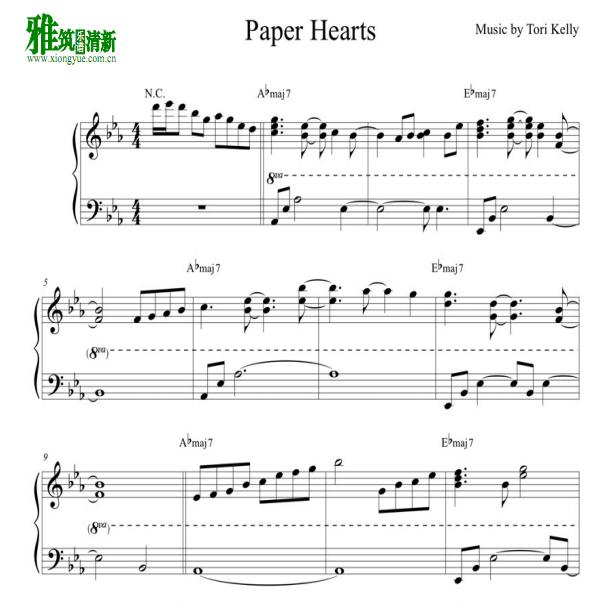 Tori Kelly - Paper Hearts钢琴谱