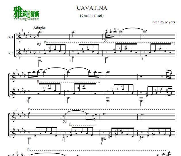 卡瓦蒂娜Cavatina 古典吉他二重奏谱