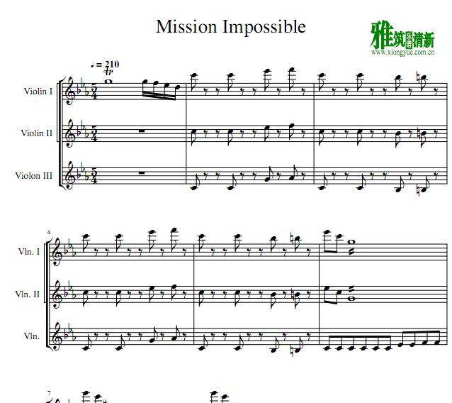  mission impossible 碟中谍 小提琴三重奏谱