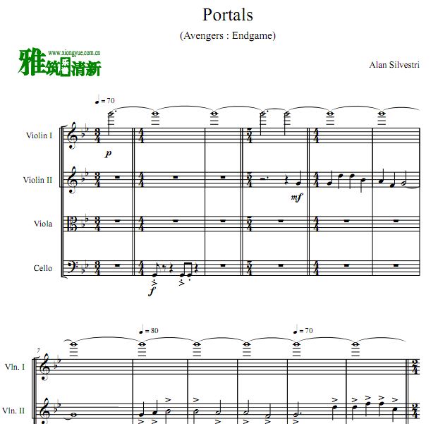 复仇者联盟 Portals弦乐四重奏谱
