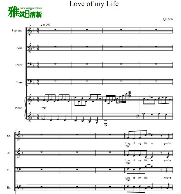 Queen - Love Of My Life四声部合唱谱