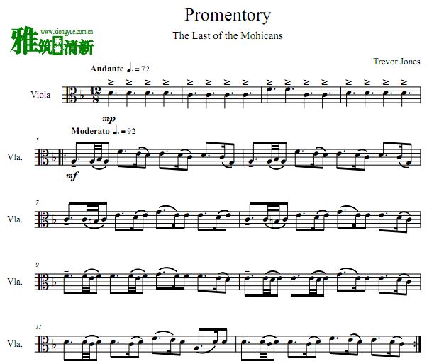 Promentory 最后的莫希干人主题曲中提琴谱
