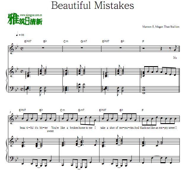 Beautiful Mistakes钢琴伴奏谱 正谱