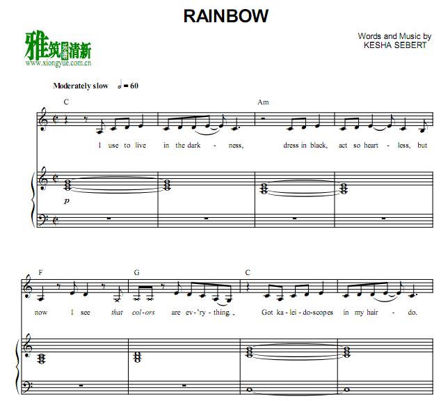 Kesha - Rainbow 钢琴伴奏谱