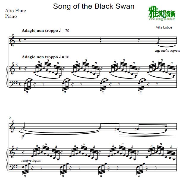Villa Lobos - Song of the Black Swan长笛钢琴伴奏谱