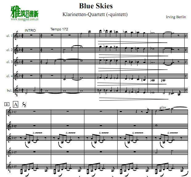 Blue Skies 单簧管五重奏谱