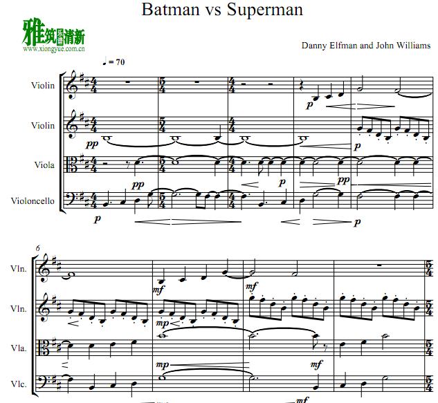 Batman vs Superman蝙蝠侠大战超人弦乐四重奏谱